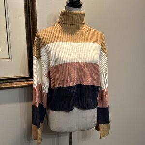 Awoo stripped cropped turtleneck sweater NWT large